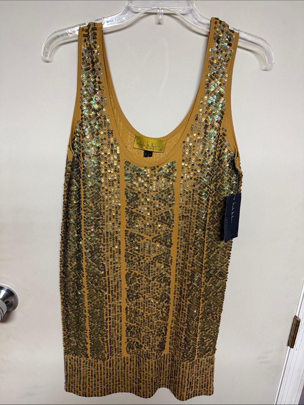 Nicole Miller Gold Sequin Tank Mini Dress